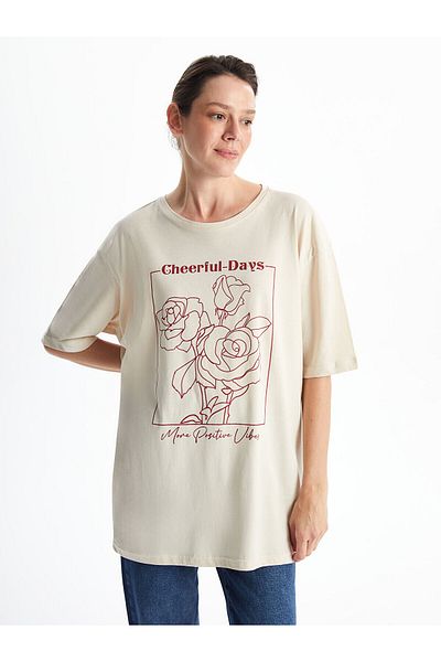 LC Waikiki Tricou de damă oversize cu imprimeu cu gât crew