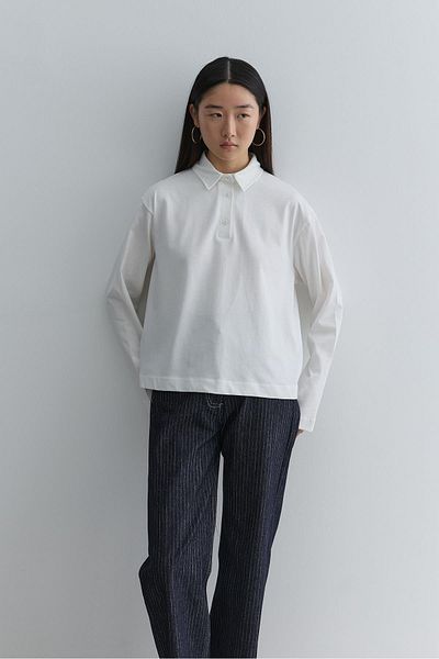 Fahhar Polo Neck Short Sweatshirt Ecru
