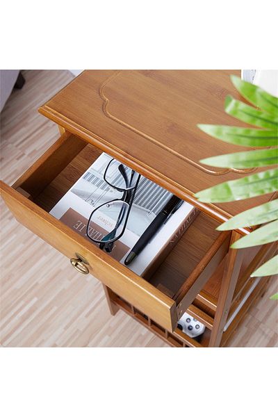 Cady One 4-Tier Wooden Side Table with Drawer and Storage Shelfs 30*30*107cm