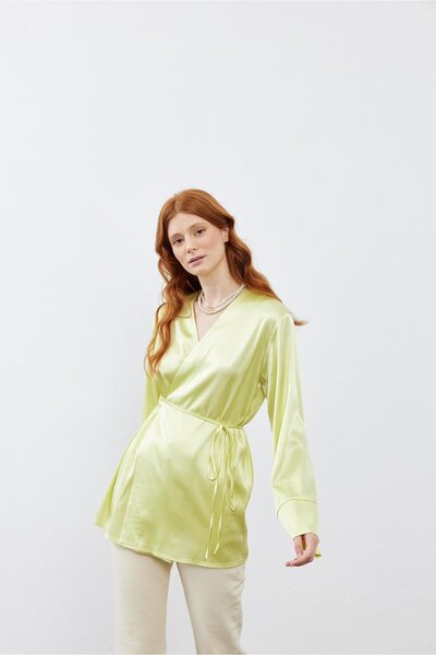 Fahhar Satin Women's Kimono Jacket Light Green Light Green