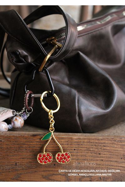 almalions Metal Cherry Keychains Gold and Silver Bag Ornament Keyring 2 Pcs