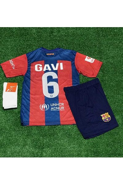 DAYIBALI DÜKKAN DAYIBALI FCB 2023-24 موسم GAVI Home Away طقم جيرسي للأطفال مكون من 4 قطع