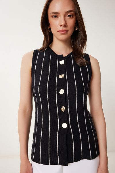 Lovelyİstanbul Stylish Buttoned Seasonal Knitwear Vest Black Lus0135
