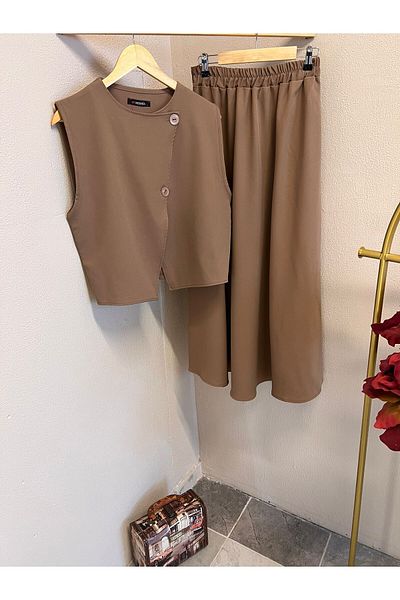 PALME D'OR Women's Vest Skirt Suit Double Crepe with Belt