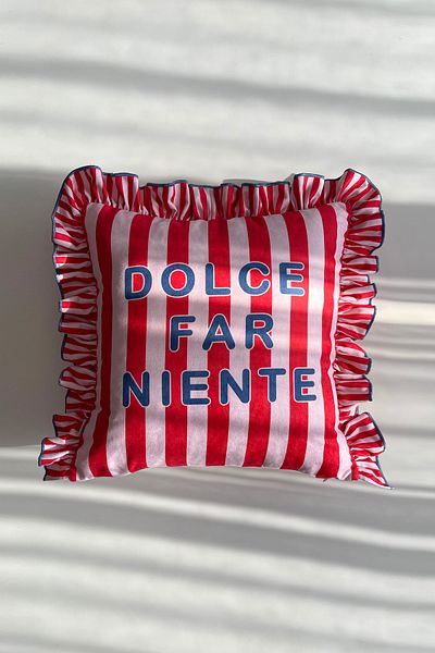 RİTMOHOME Dolce Far Niente Frilly Vintage, Slogan, Scandinavian, Bohemian 50x50 Διακοσμητικό Μαξιλάρι (ΓΕΜΙΣΜΕΝΟ ΕΣΩΤΕΡΙΚΑ)