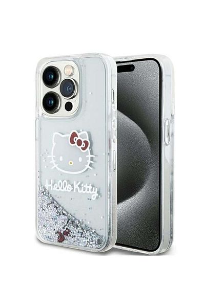 Hello Kitty Carcasă pentru iPhone 14 Pro, cu sclipici lichid, Hello Kitty - Argintie