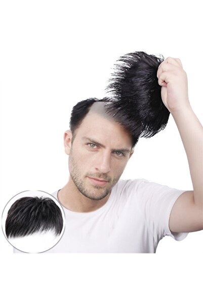 animis beauty Topper Negru pentru barbati, toupee, peruca partiala, fibra sintetica cu aspect natural