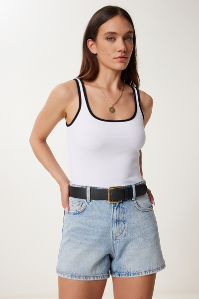 Lovelyİstanbul Αθλητής με χοντρό λουράκι με αντίθεση ριγέ κορδόνι ΛΕΥΚΟ LUS0133