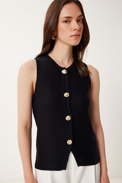Lovelyİstanbul Stylish Buttoned Soft Textured Stretchy Knitwear Vest Black Lus0139
