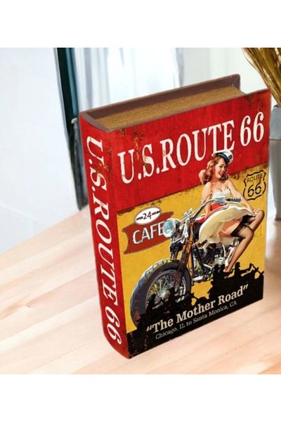 Giftpoint Wooden Box U.S. Route 66 Large Office Hobby Gift Decorative Book