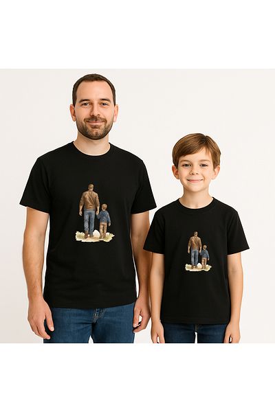 Let's Wear Ανδρικό μπλουζάκι με στάμπα Dad & Boy Premium με λαιμόκοψη