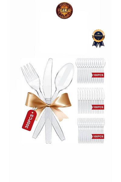 figanlar ambalaj 1St Quality Luxury 300 Pieces Plastic Transparent Fork Spoon Knife Set Disposable