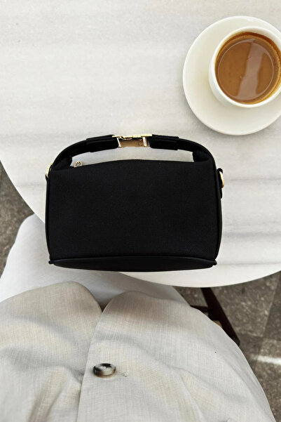 themoiss Linen Medium Size Women's Hand and Shoulder Bag with Gold Lock Acces...