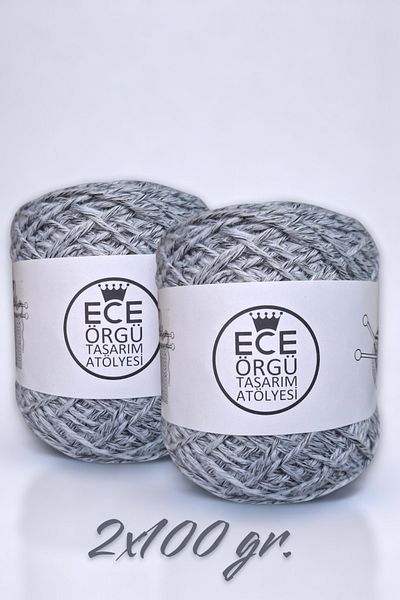 Ece Örgü Tasarım Atölyesi Πλεκτό σχοινί χειρός από βαμβακερό μερσεριζέ πολλαπλών στρώσεων σε μαύρο και γκρι τόνους (200 γρ.)