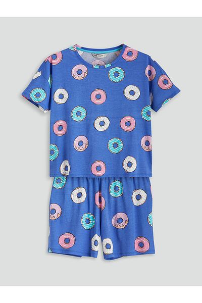 LC Waikiki Set de pijamale LCW Young cu decolteu cu model pentru femei cu pantaloni scurți (S5)
