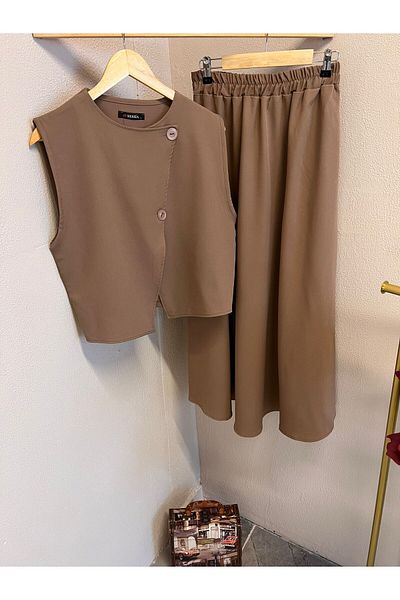 PALME D'OR Women's Vest Skirt Suit Double Crepe with Belt