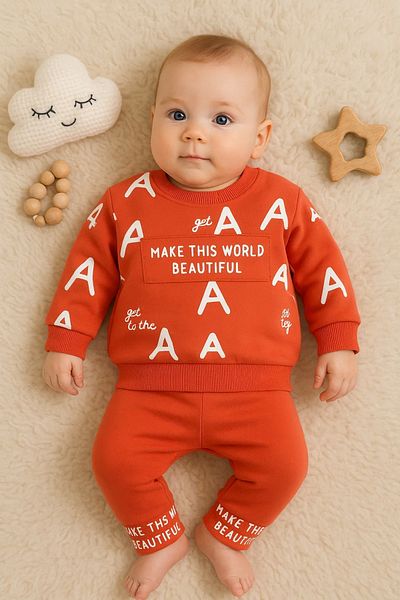 Babydonat طقم أطفال أولادي قطن 100% مكون من قطعتين مطبوع عليه حروف