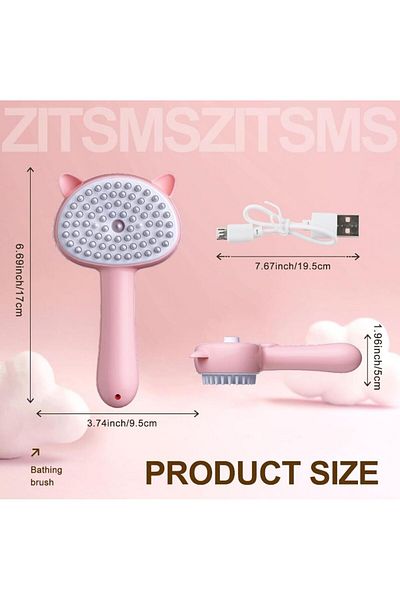 REDz Accessories Perie cu abur pentru animale de companie, buton de autocurățare, peri flexibili, roz