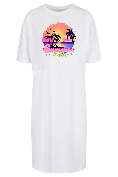 Merchcode Damen Ladies Summer Vibes Sunset Oversized Slit Tee Dress