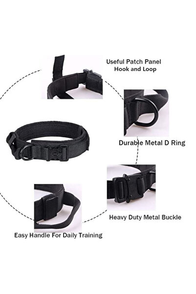 REDz Accessories Army Dog Collar, Control Handle, Size XL, Hedgehog and Buckle Closure, Textile, Black