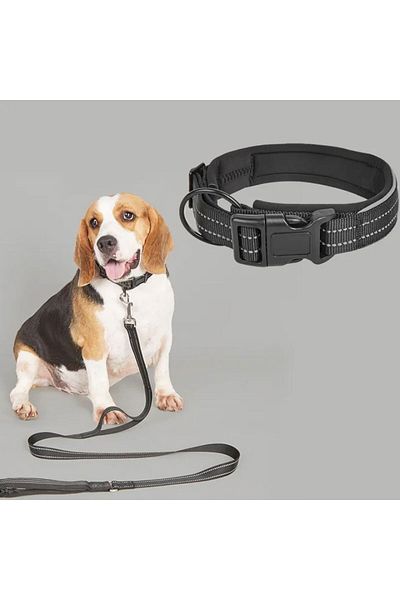 REDz Accessories Zgardă reflectorizantă pentru câini, mărimea XL, reglabilă, nailon, neagră