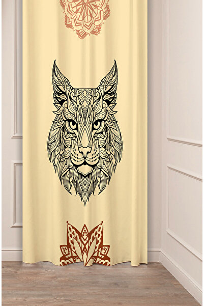 GREENDECOR Mandala Cat Arslan Hippie Yoga Meditation Ethnic Antique Patterned Digital Printed (Single Wing) Background Curtain