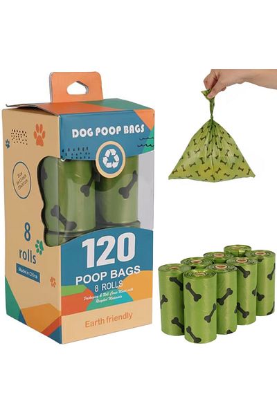 REDz Accessories Saci de gunoi pentru animale, 8 role, 120 de saci durabili și biodegradabili, verzi