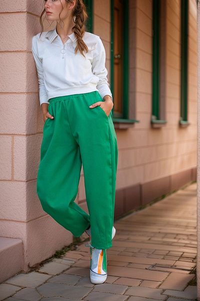 bacc Women's Green Gabardine Elastic Waist Pocket Casual Trousers Bcbsk-25700-3475
