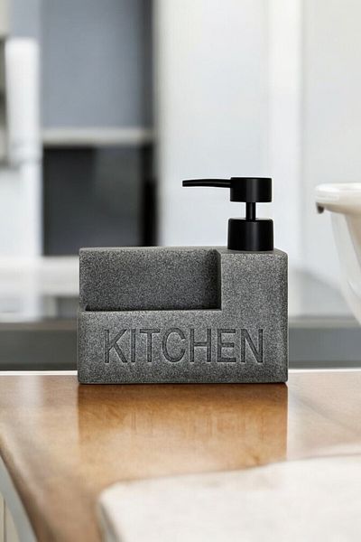 Mirilliahome Δοχείο υγρού σαπουνιού από πορσελάνη με γκρι σφουγγάρι |   Δοχείο σαπουνιού κουζίνας Stone Look Pump Dispenser Detergent