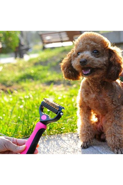 REDz Accessories Perie de descurcat pentru animale, lamă dublă, dinți metalici, roz