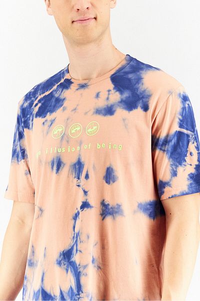 Diesel Men Crew Neck Short Sleeve Tie Dye T Shirt, Peach/Blue