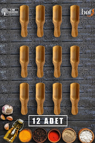 Genel Markalar 12 Adet Mini Ahşap Kürek Baharat Kaşığı