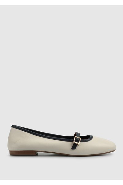 Provoq Ecru Leather Women's Ballerinas