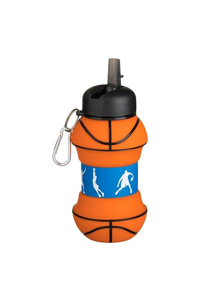 OEM Orange Basketball Silicone Collapsible Water Bottle with Keychain 550ml