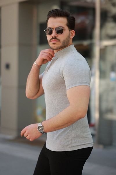 JANES Ανδρικό μπλουζάκι με κοντό μανίκι από υφαντό βαμβακερό γιακά