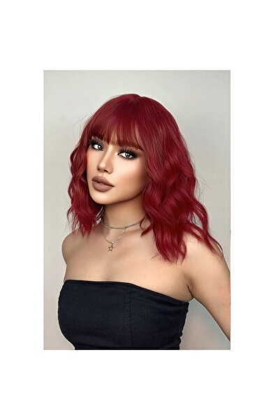 animis beauty Peruca bob Burgundy / Visinie par mediu ondulat, fibra sintetica cu aspect natural, 36 cm