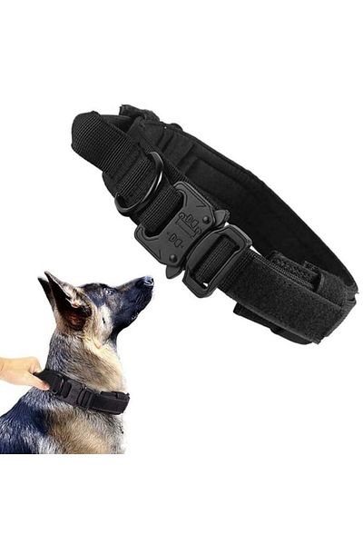 REDz Accessories Zgardă pentru câini Army, mâner de control, mărimea XL, închidere tip arici și cataramă, textil, negru