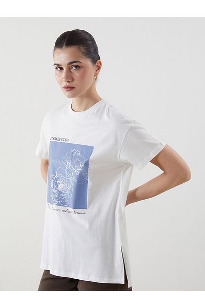 LC Waikiki Γυναικείο φλοράλ μπλουζάκι Crew Neck