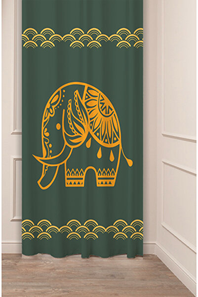 GREENDECOR Colorful Mandala Vibrant Elephant Hippie Ethnic Antique Patterned Digital Printed (Single Wing) Modern Stylish Background Curtain