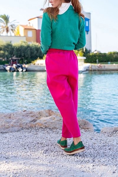 bacc Women's Pink Gabardine Elastic Waist Pocket Casual Trousers Bcbsk-25700-3475