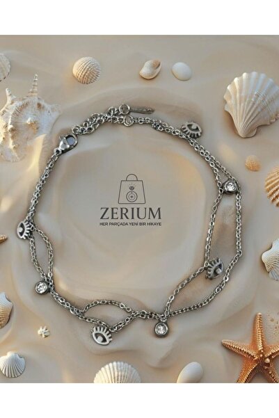 ZERİUM Işıltılı Nazar Motifli Halhal 316L Çelik Halhal