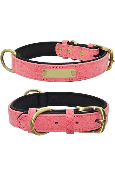 REDz Accessories Zgardă retro pentru câini, etichetă personalizabilă, mărime M, lungime 42 cm, aspect piele, roz