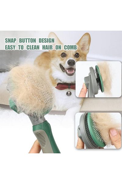 REDz Accessories Perie autocurățătoare pentru animale, ace înclinate la 135°, buton autocurățător, verde