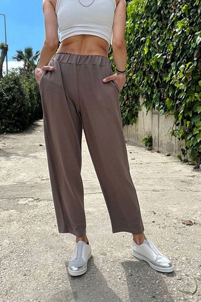 bacc Women's Brown Elastic Waist Double Pocket Comfortable Fit Pants Bcbsk-25700-3526