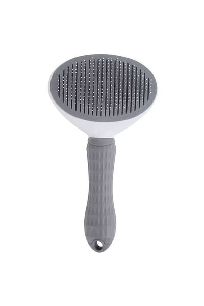 REDz Accessories Perie pentru animale de companie, buton de autocurățare, mâner ergonomic, ace înclinate la 150°, gri