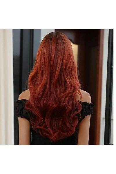 animis beauty Long wig Red, wavy, synthetic fiber with natural look, without bangs, 65 cm