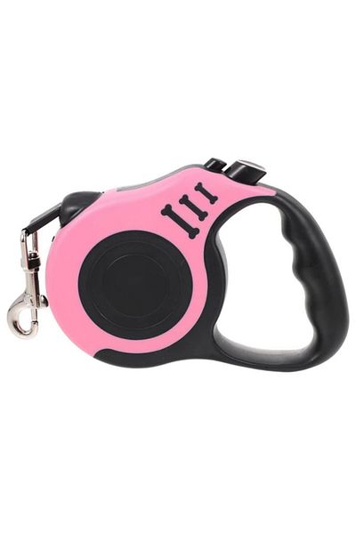 REDz Accessories Lesă retractabilă pentru câini, lungime 5 m, curea plată, buton de blocare, roz