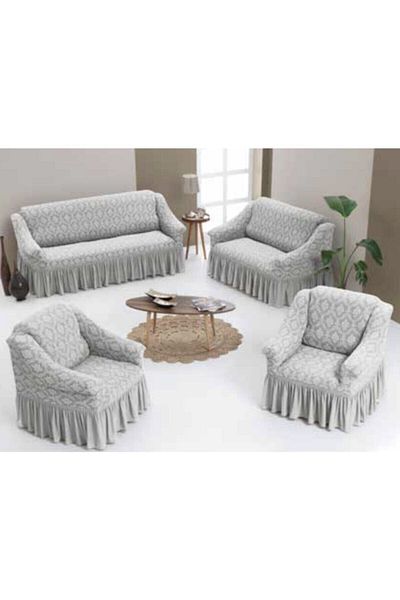 ARLISA Jacquard Ottoman Pattern 3211 Seat Cover Set – Washable Protective Cover with Flexible Lycra (Gray)