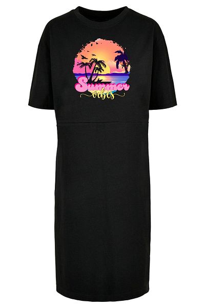 Merchcode Damen Ladies Summer Vibes Sunset Oversized Slit Tee Dress