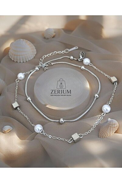 ZERİUM Geometrik Işıltı – 316L Çelik Halhal (Gümüş Renk)